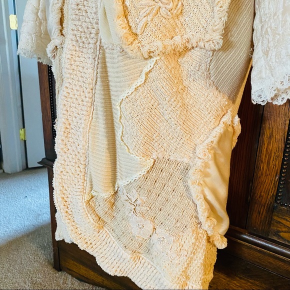 Sz L Ivory mixed media long bohemian coat - Picture 14 of 16